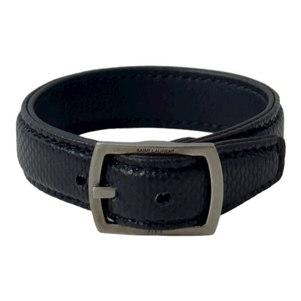 Saint Laurent Snake Embossed Black Leather Bracelet